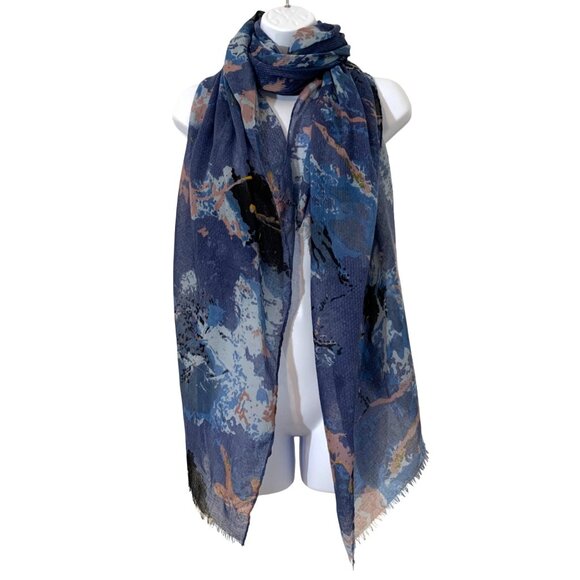Floral Abstract Blue & Pink Lightweight Viscose Scarf Shawl Wrap For Women - Picture 2 of 4
